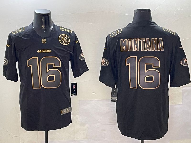 Men San Francisco 49ers 16 Montana Black Gold 2024 Nike Limited NFL Jersey style 01082